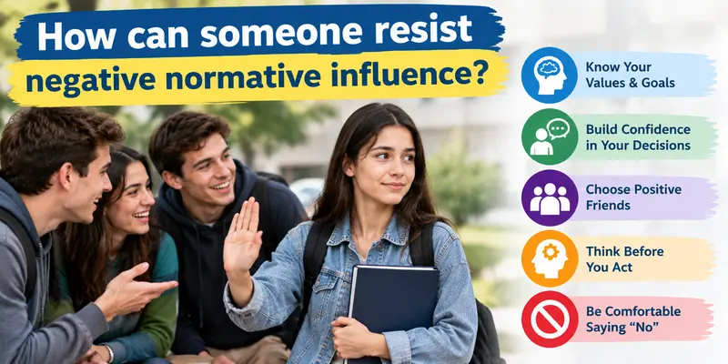 A confident person resisting peer pressure and making independent decisions despite group expectations.